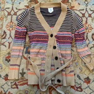 Lands End 7/8 printed Cardigan sweater in camel